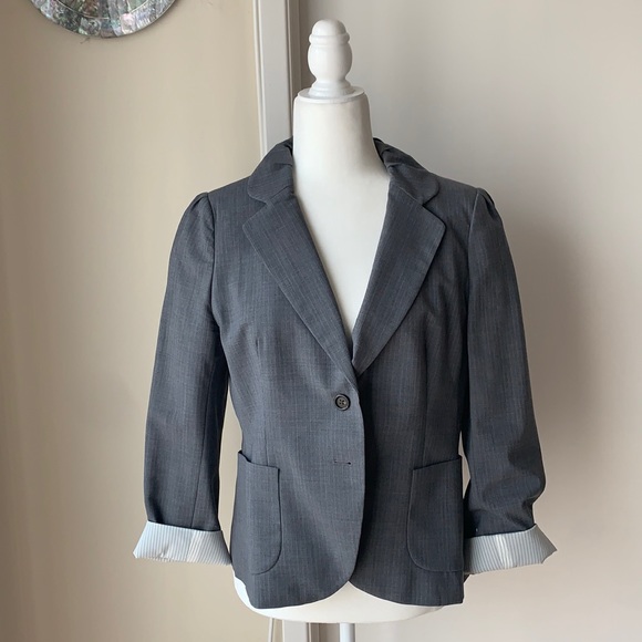 Banana Republic Jackets & Blazers - Gray Banana Republic Blazer with Ruffle Collar 12P